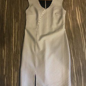 White and black pin-striped midi dress